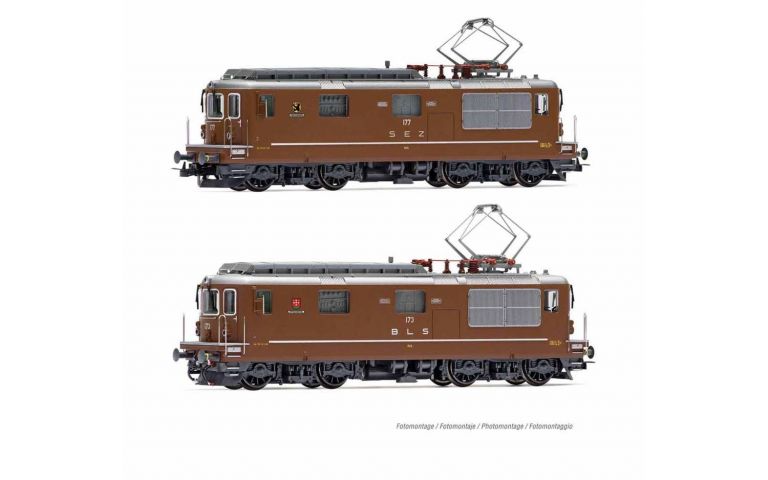 Rivarossi HR 2813 BLS/SEZ, set di 2 locomotive classe Re 4/4, livrea marrone, con 1 x BLS 173 "Lötschental" e 1 x SEZ 177 "Zweisimmen", ep. IV, Rivarossi