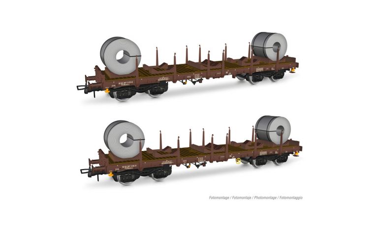 Rivarossi HR 6478 FS, set di 2 carri pianale Rhmms-X per trasporto coils, caricati con 2 coils, ep. V Rivarossi