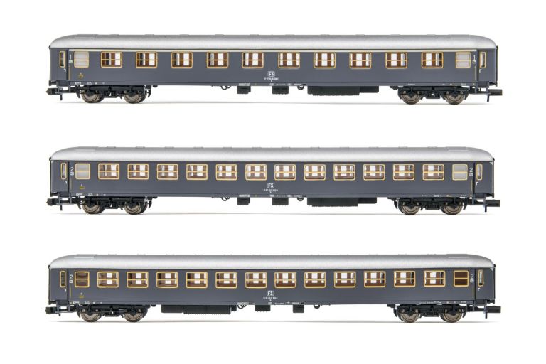 ARNOLD HN 4316 FS,  set di 3 carrozze UIC-X tipo 1964, "grigio ardesia" 1 x 1a classe e 2 x 2a classe epoca IV Arnold