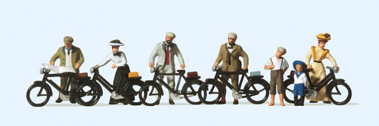 PREISER HO 12129 HO 1900's Standing Cyclist Figures with Bikes