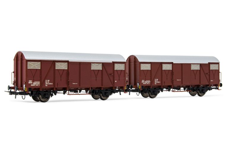Rivarossi HR 6505 FS, 2-unit set of closed wagons Gs with flat walls, brown livery, period IV-V