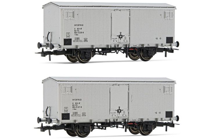 Rivarossi HR6563 FS, set di 2 carri refrigerati a 2 assi Ifms con porte metalliche, sagoma inglese, livrea argento, ep. IV Rivarossi