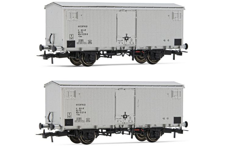 Rivarossi HR6563 FS, set di 2 carri refrigerati a 2 assi Ifms con porte metalliche, sagoma inglese, livrea argento, ep. IV