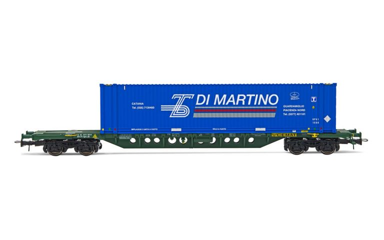 Rivarossi HR6577 FS, carro porta container a 4 assi Sgnss, livrea verde, con container "Di Martino" da 45 piedi, ep. V-VI Rivarossi