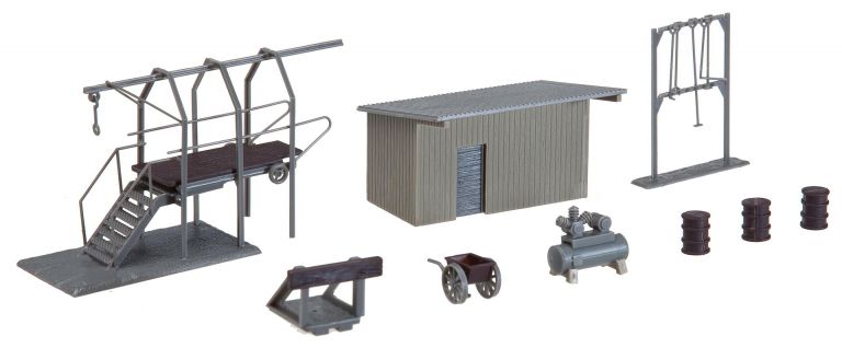 Faller HO 120139 Compressor house, pipe blow frame, poker stand