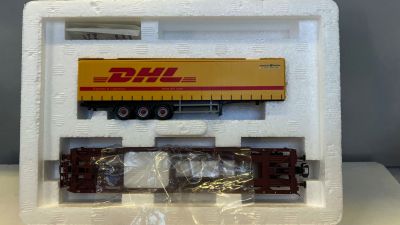 MARKLIN HO 47451 CARRO PIANALE DB + SEMIRIMORCHIO DHLCON SCATOLA ORIGINALE UN PO' SPORCA MARKLIN