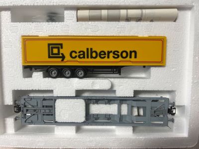 MARKLIN HO 47450 CARRO PIANALE DB + SEMIRIMORCHIO "Calberson" CON SCATOLA ORIGINALE UN PO' SPORCA MARKLIN