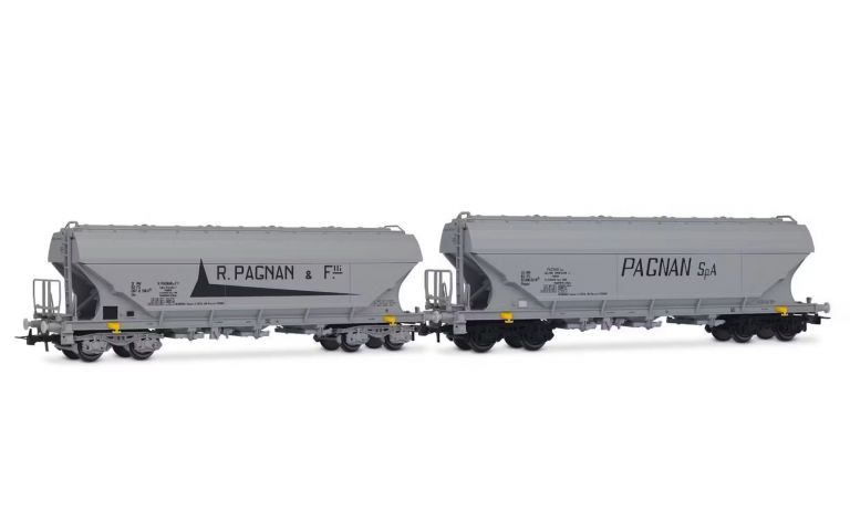 Rivarossi HR6678 FS, set di 2 carri tramoggia a pareti piane tipo Uas, livrea "Pagnan", ep.VI