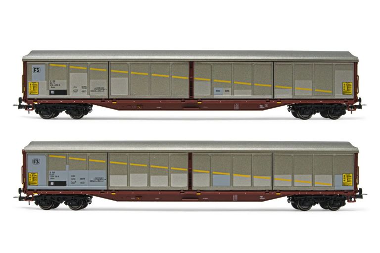 Rivarossi HR6529 FS, set di 2 carri a pareti scorrevoli a 4 assi Habils, logo FS "Televisore", ep. V