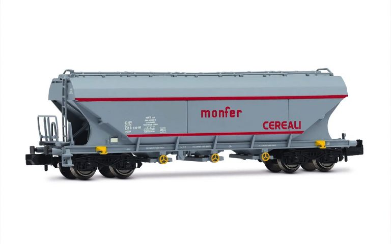Arnold HN6709 FS, carro tramoggia "Monfer", tipo Uagpps, con nuove iscrizioni, livrea grigia con strisce rosse, ep. VI