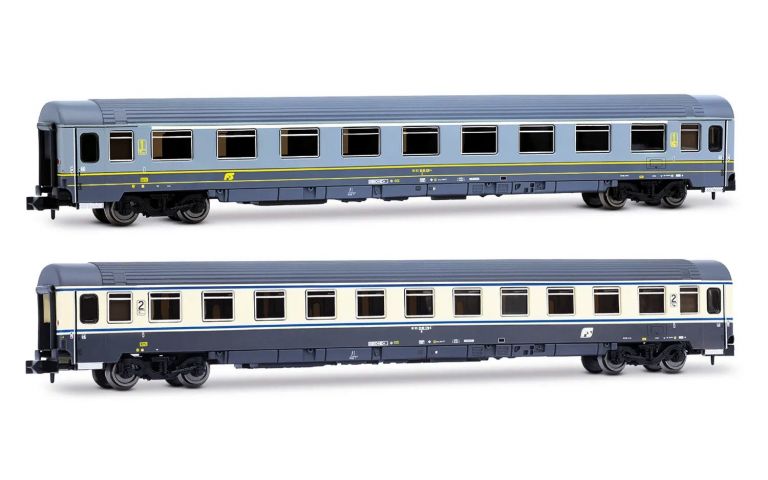Arnold HN4492 FS, set di 2 carrozze UIC-Z1, composto da 1a classe in livrea grigio/giallo + 2a classe in livrea "Bandiera", ep. V
