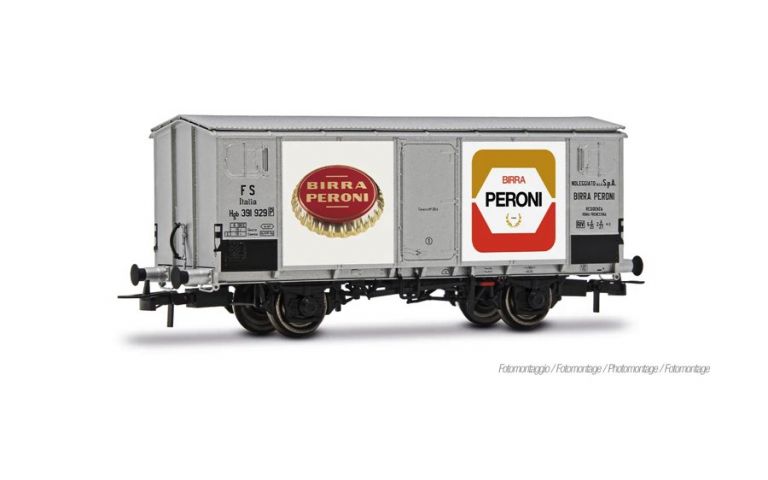 Rivarossi HR6710 FS, carro frigorifero tipo Hgb a 2 assi, cassa metallica, livrea argento "Peroni"