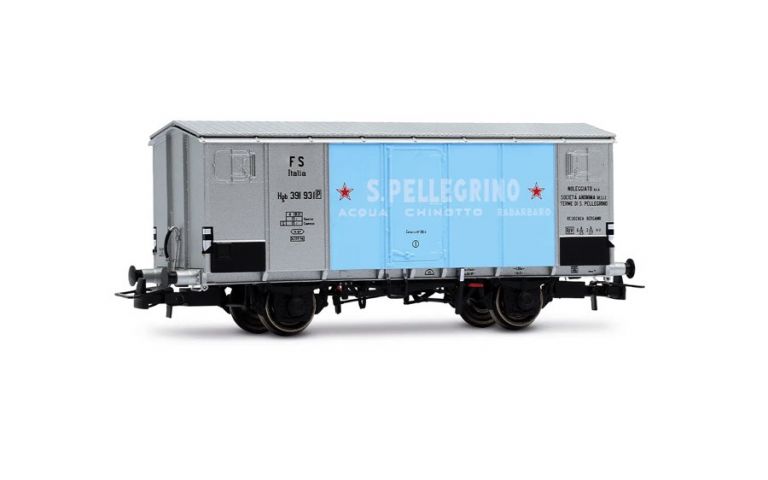 Rivarossi HR6712 FS, carro frigorifero tipo Hgb a 2 assi, cassa metallica, livrea argento "San Pellegrino"