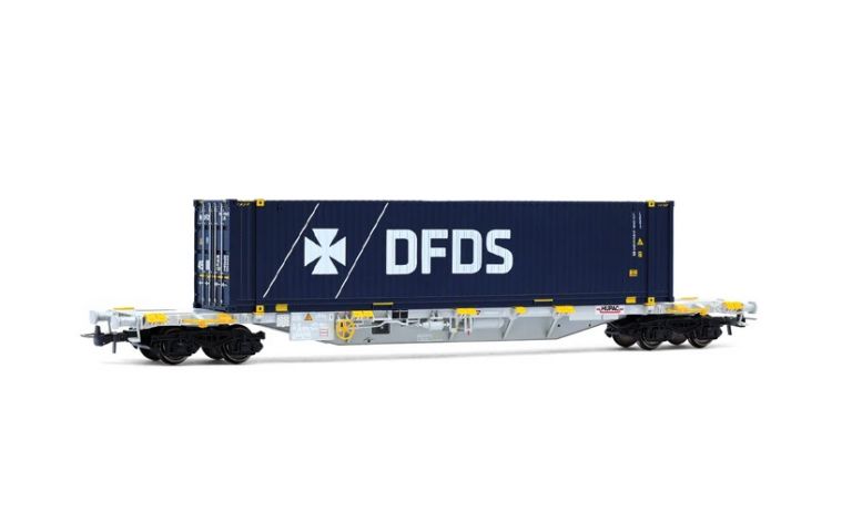 Rivarossi HR6704 Carro porta-container a 4 assi Sgnss, livrea grigia, caricato con container da 45' "DFDS"