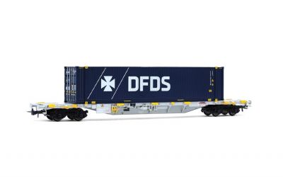Rivarossi HR6704 Carro porta-container a 4 assi Sgnss, livrea grigia, caricato con container da 45' "DFDS" Rivarossi